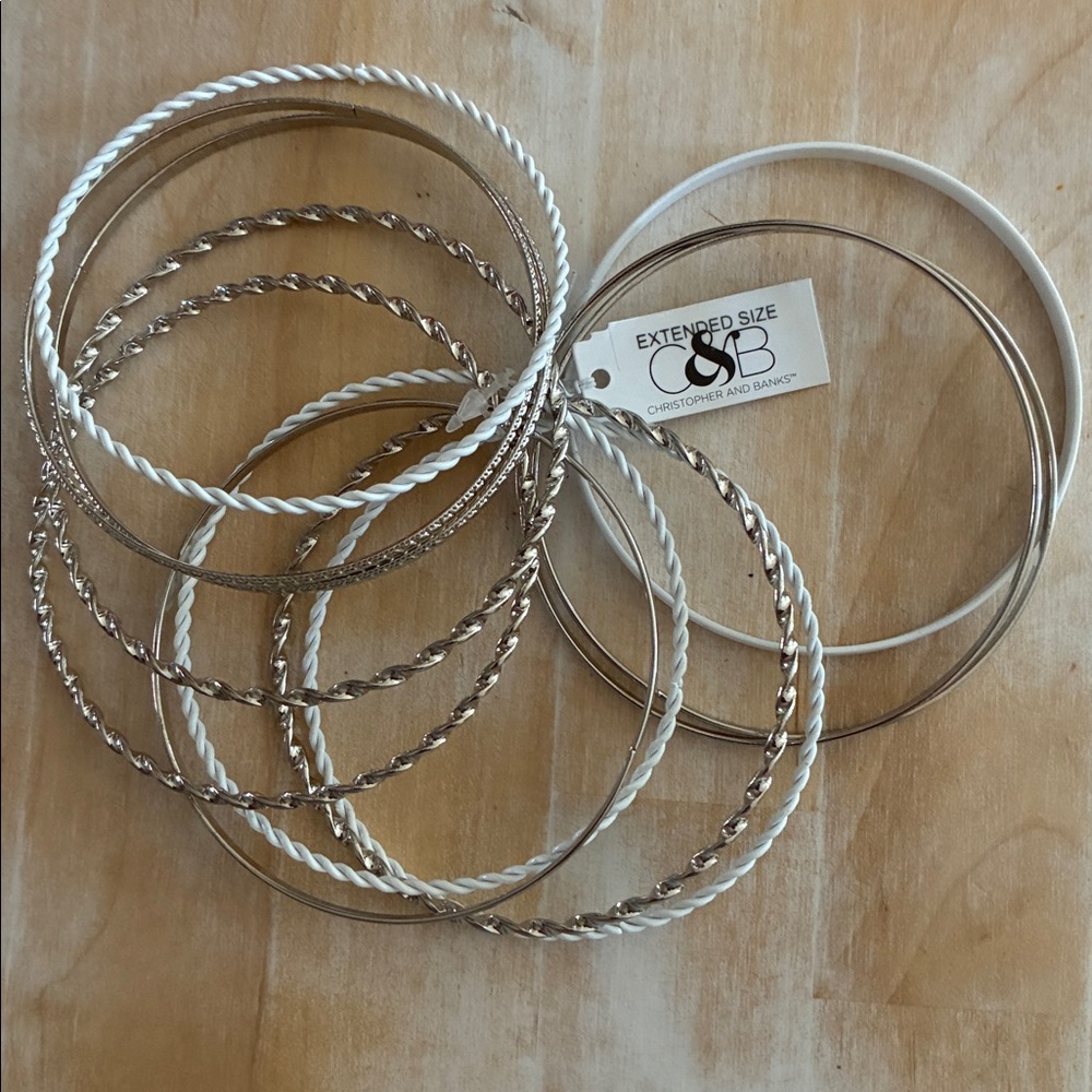 NWT Christopher Banks Silver-Tone and White Bangle Bracelet Set